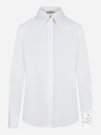 Camicia bianca in popeline Elisabetta Franchi con logo su polsino, vista frontale