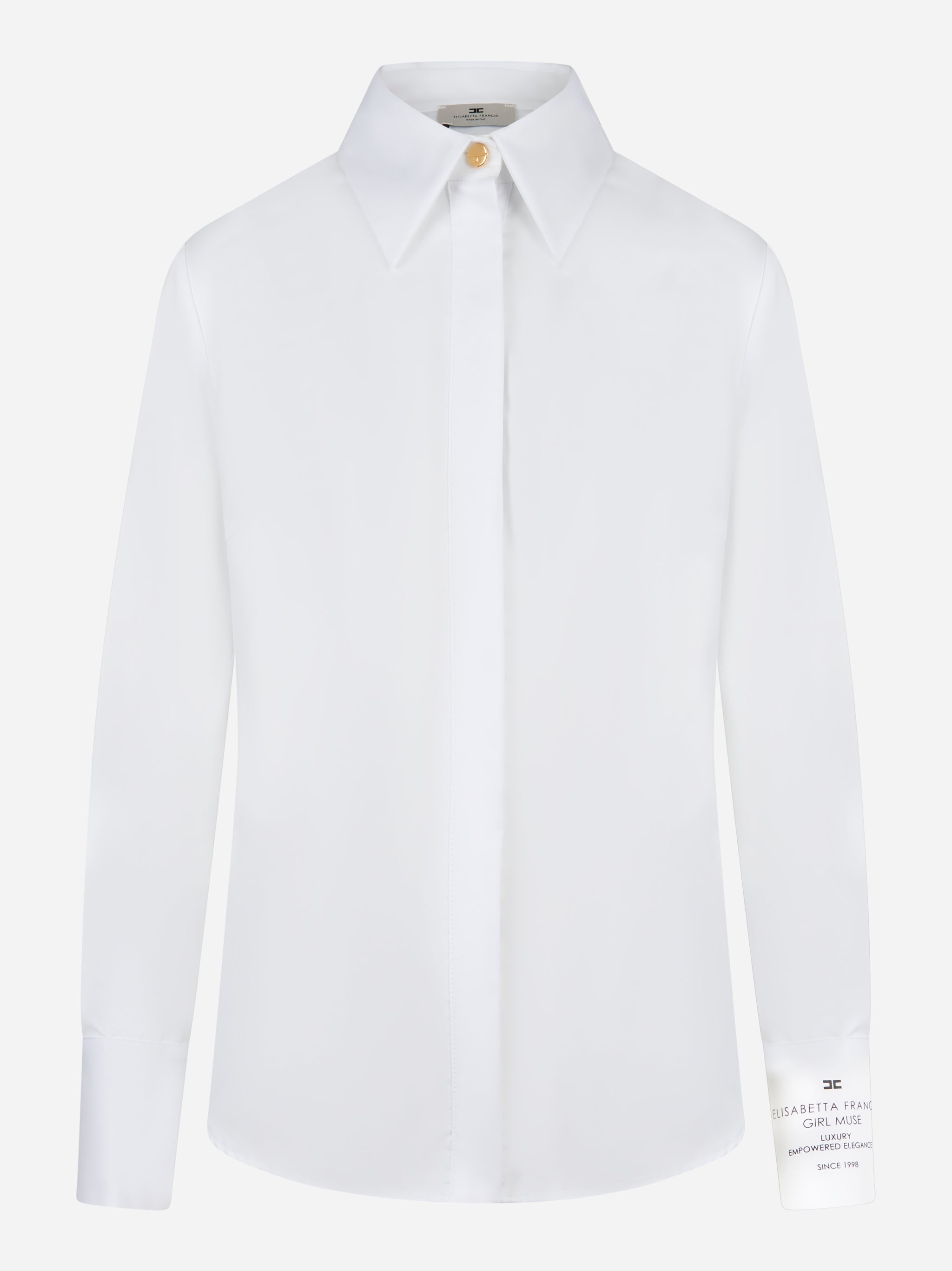 Camicia bianca in popeline Elisabetta Franchi con logo su polsino, vista frontale