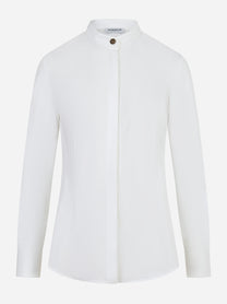 Camicia slim fit in popeline bianco con collo alla coreana e bottone gioiello - Dondup