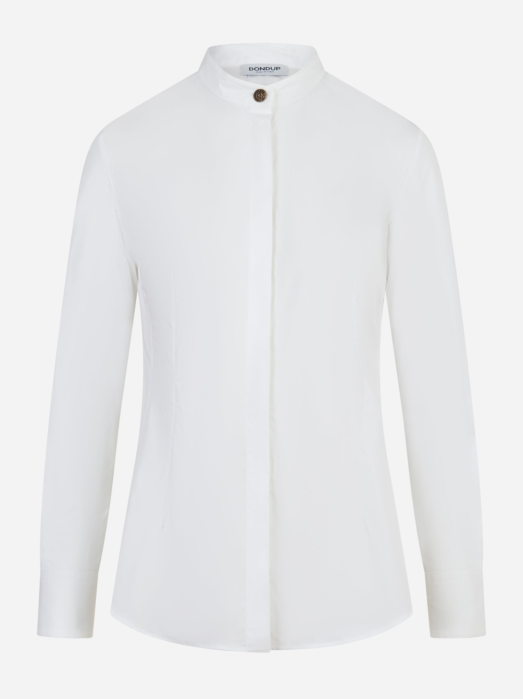 Camicia slim fit in popeline bianco con collo alla coreana e bottone gioiello - Dondup