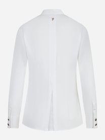 Retro della camicia slim Dondup in popeline bianco con spacco centrale e placchetta logo