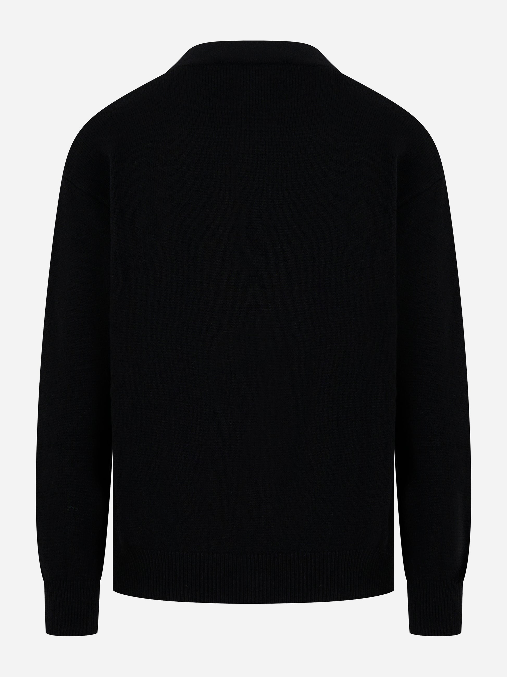 Cardigan LANEUS nero in lana merinos e cashmere, vista posteriore