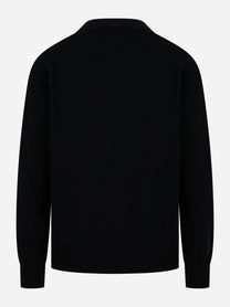 Cardigan LANEUS nero in lana merinos e cashmere, vista posteriore