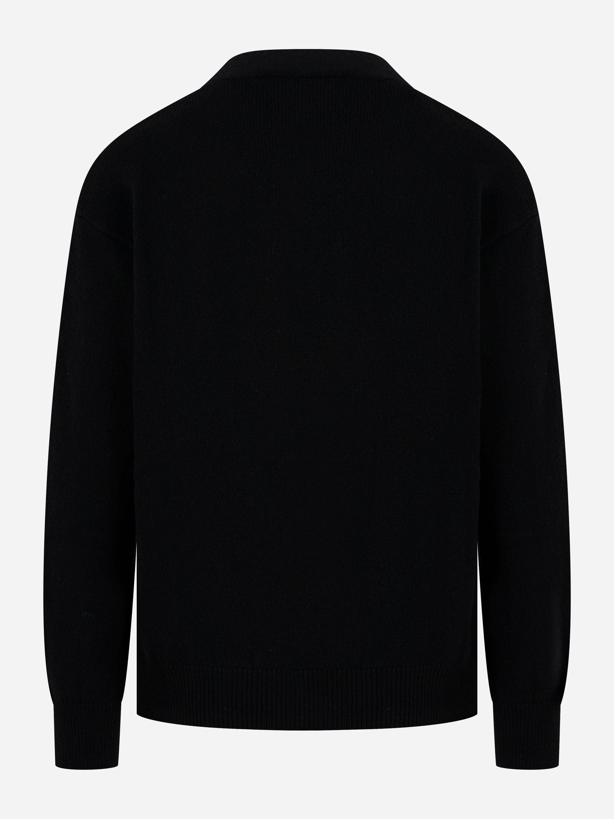Cardigan LANEUS nero in lana merinos e cashmere, vista posteriore