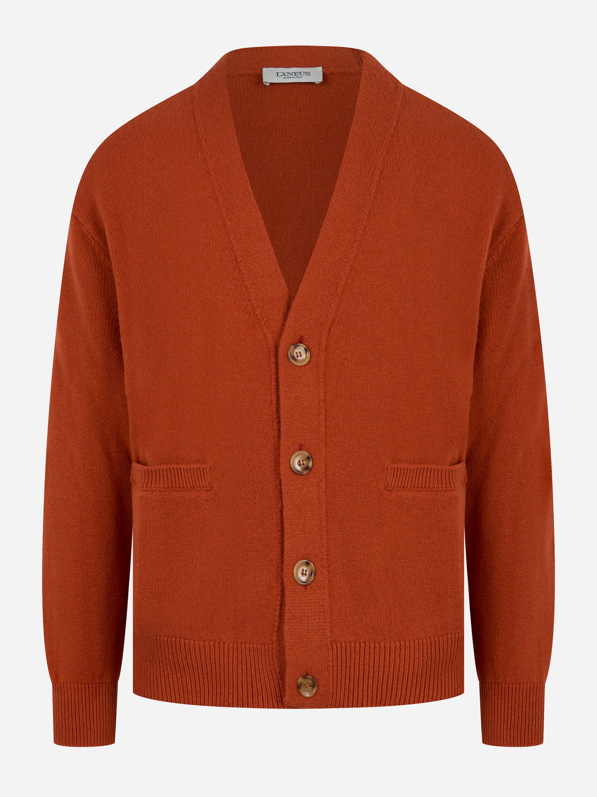 Cardigan LANEUS in lana merinos e cashmere ruggine - vista frontale