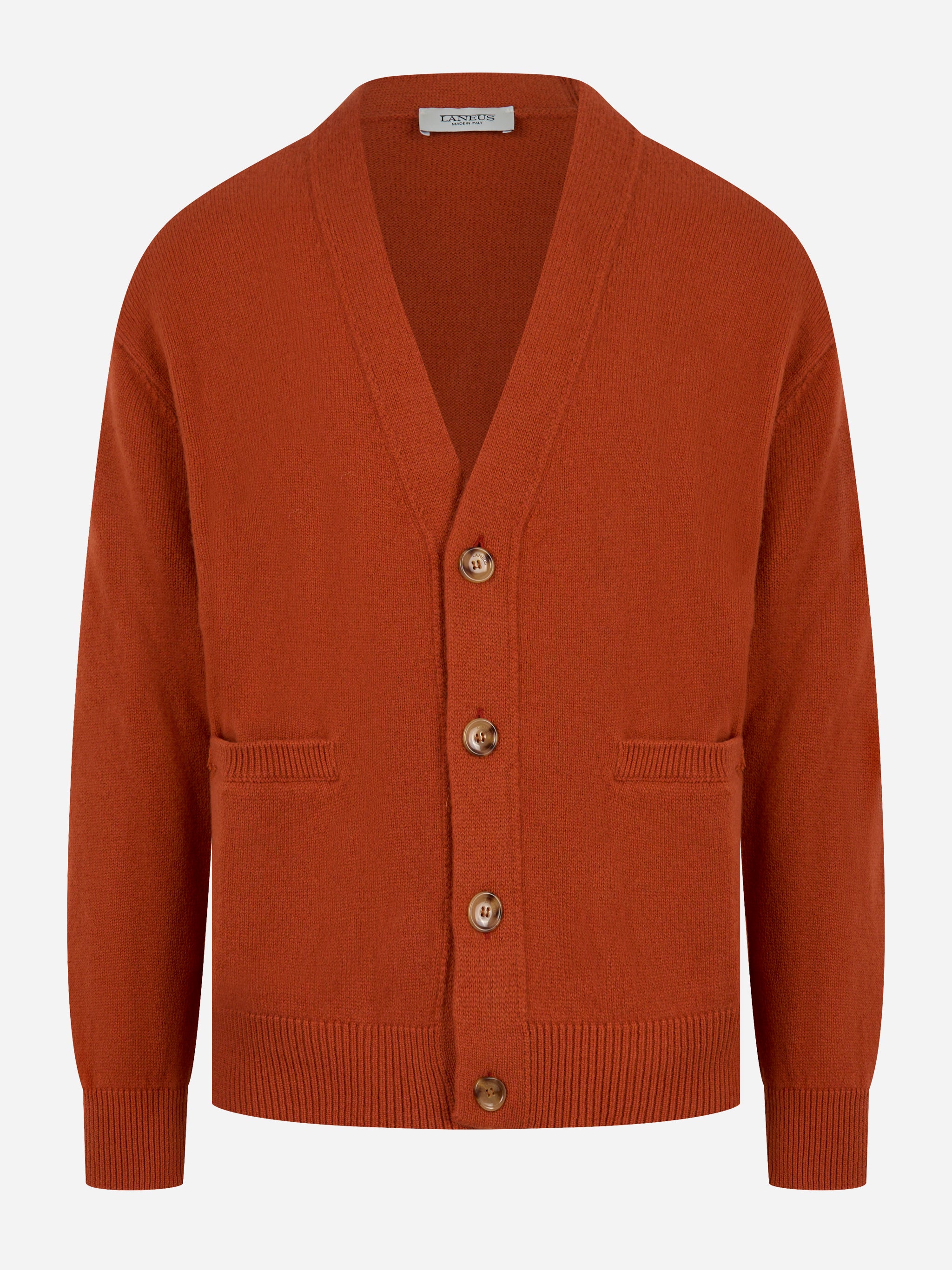 Cardigan LANEUS in lana merinos e cashmere ruggine - vista frontale