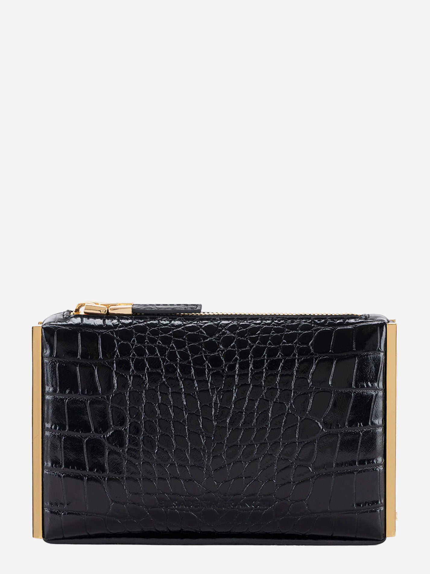 Clutch nera effetto coccodrillo con zip e dettagli dorati Elisabetta Franchi