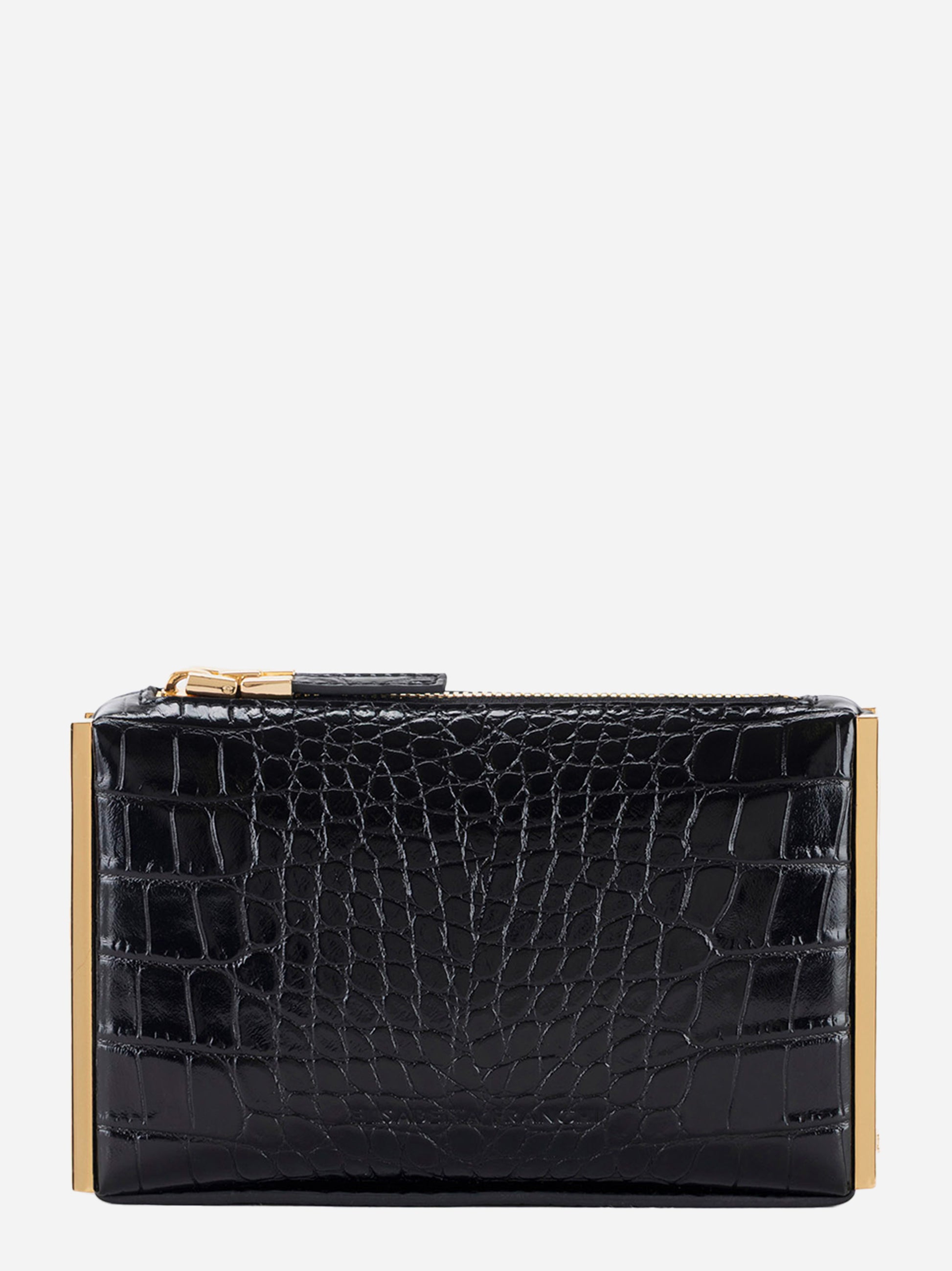 Clutch nera effetto coccodrillo con zip e dettagli dorati Elisabetta Franchi