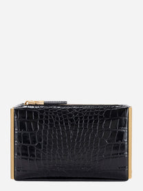 Clutch nera effetto coccodrillo con zip e dettagli dorati Elisabetta Franchi