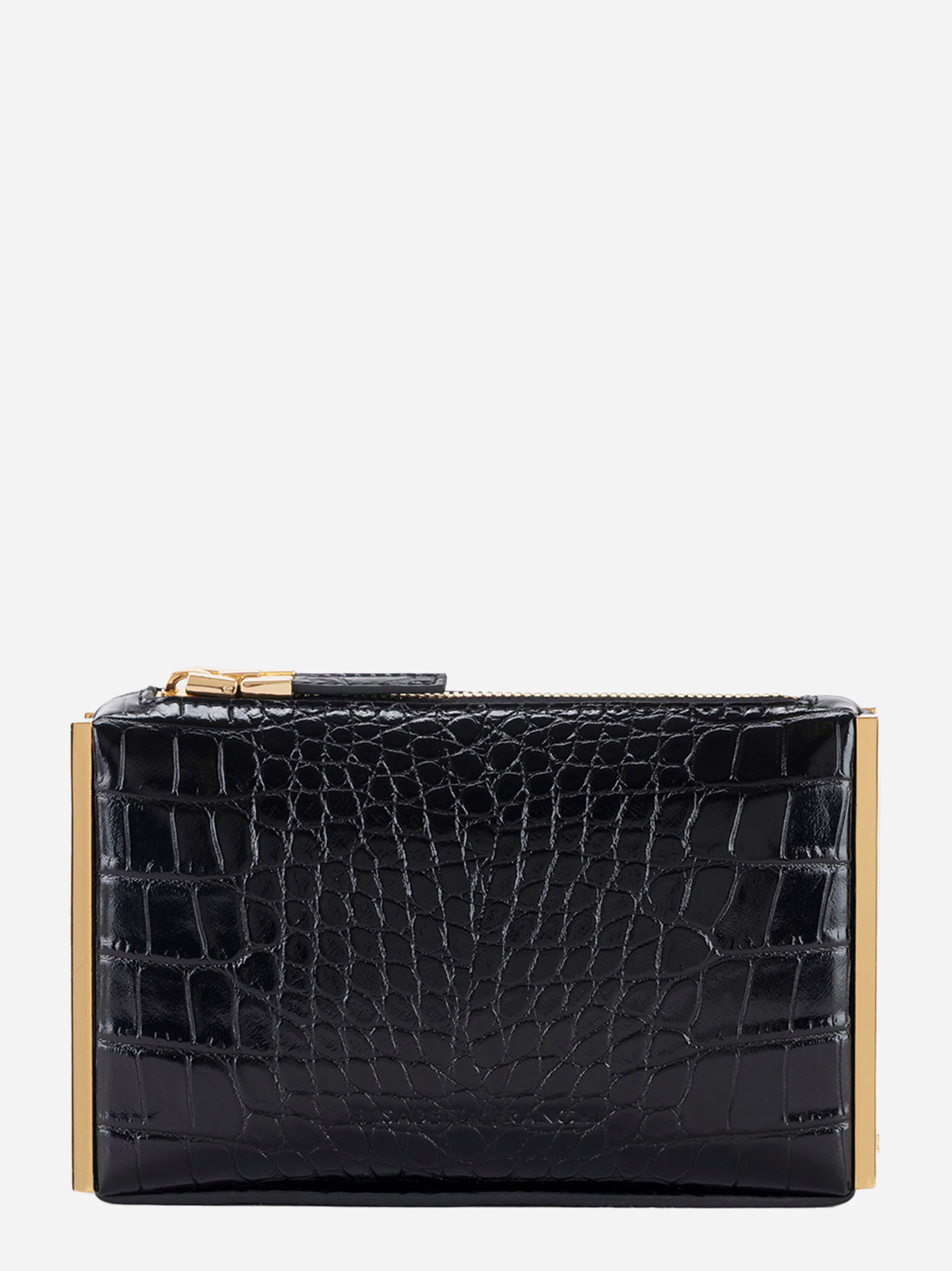 Clutch nera effetto coccodrillo con zip e dettagli dorati Elisabetta Franchi