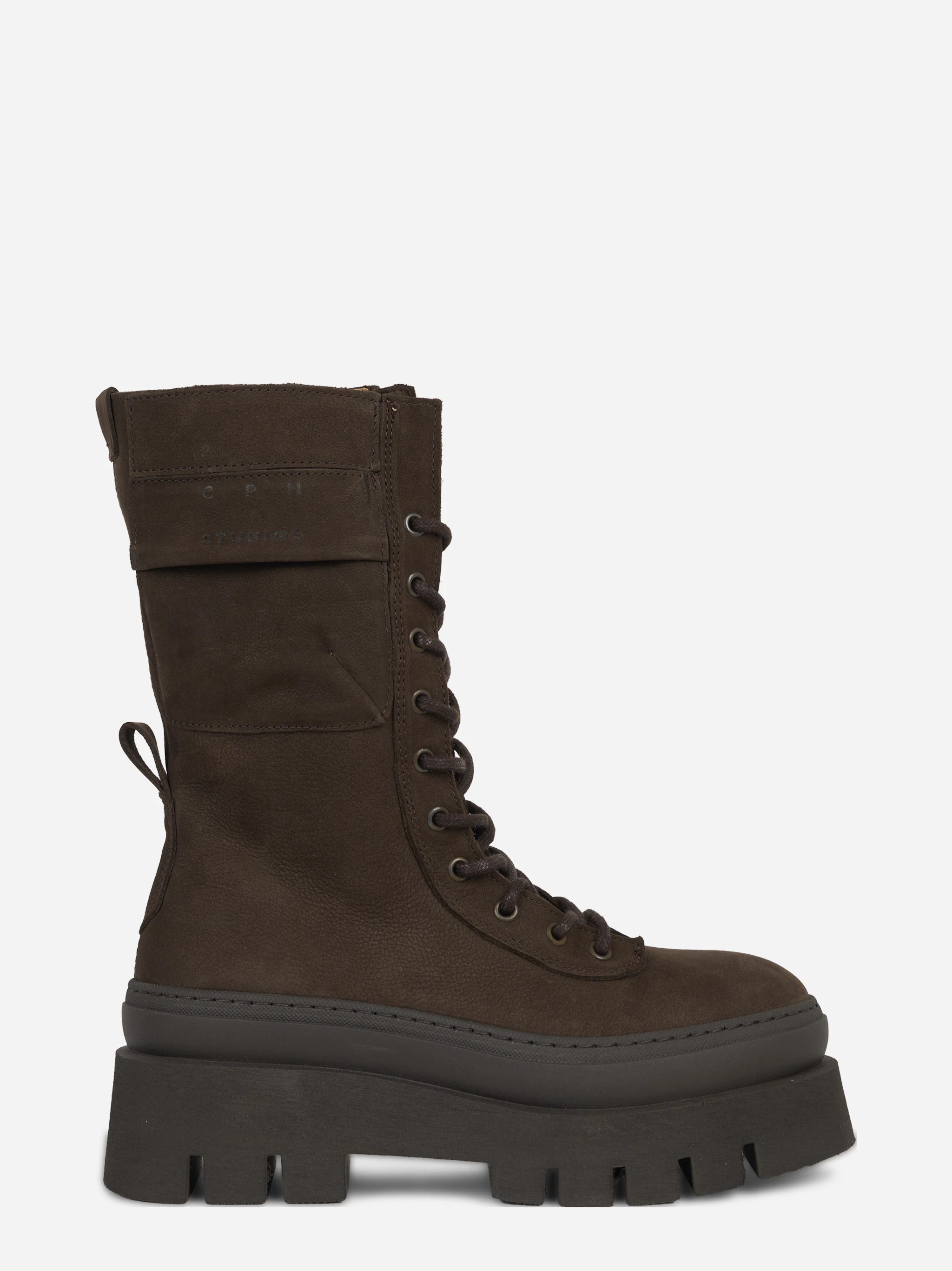 Stivale stringato CPH691 in nabuk chocolate - vista laterale