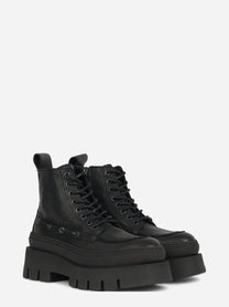 Stivaletto stringato CPH697 in pelle nera - vista tre quarti