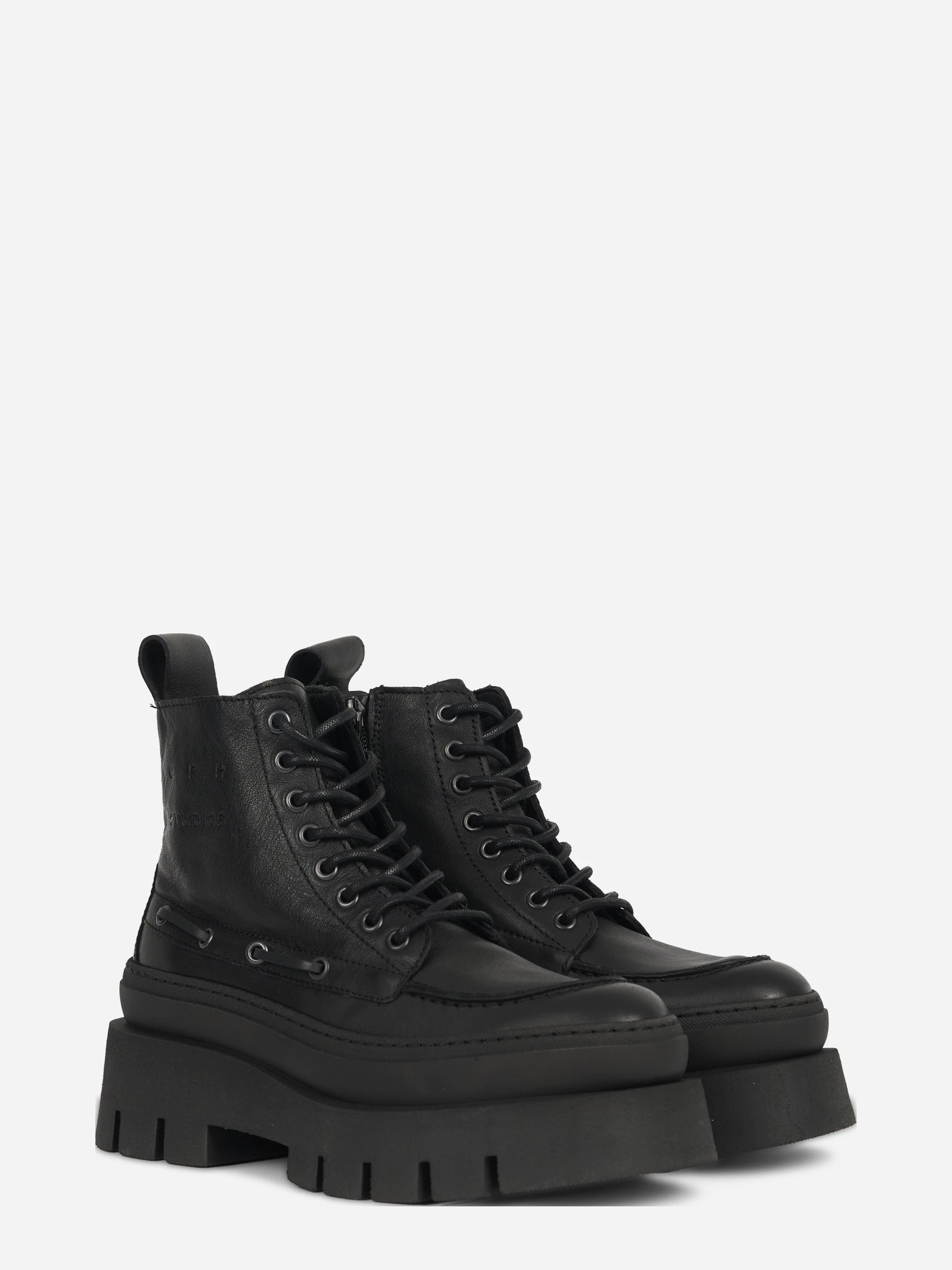 Stivaletto stringato CPH697 in pelle nera - vista tre quarti