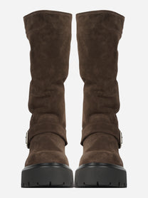 Stivale biker in suede marrone - vista frontale