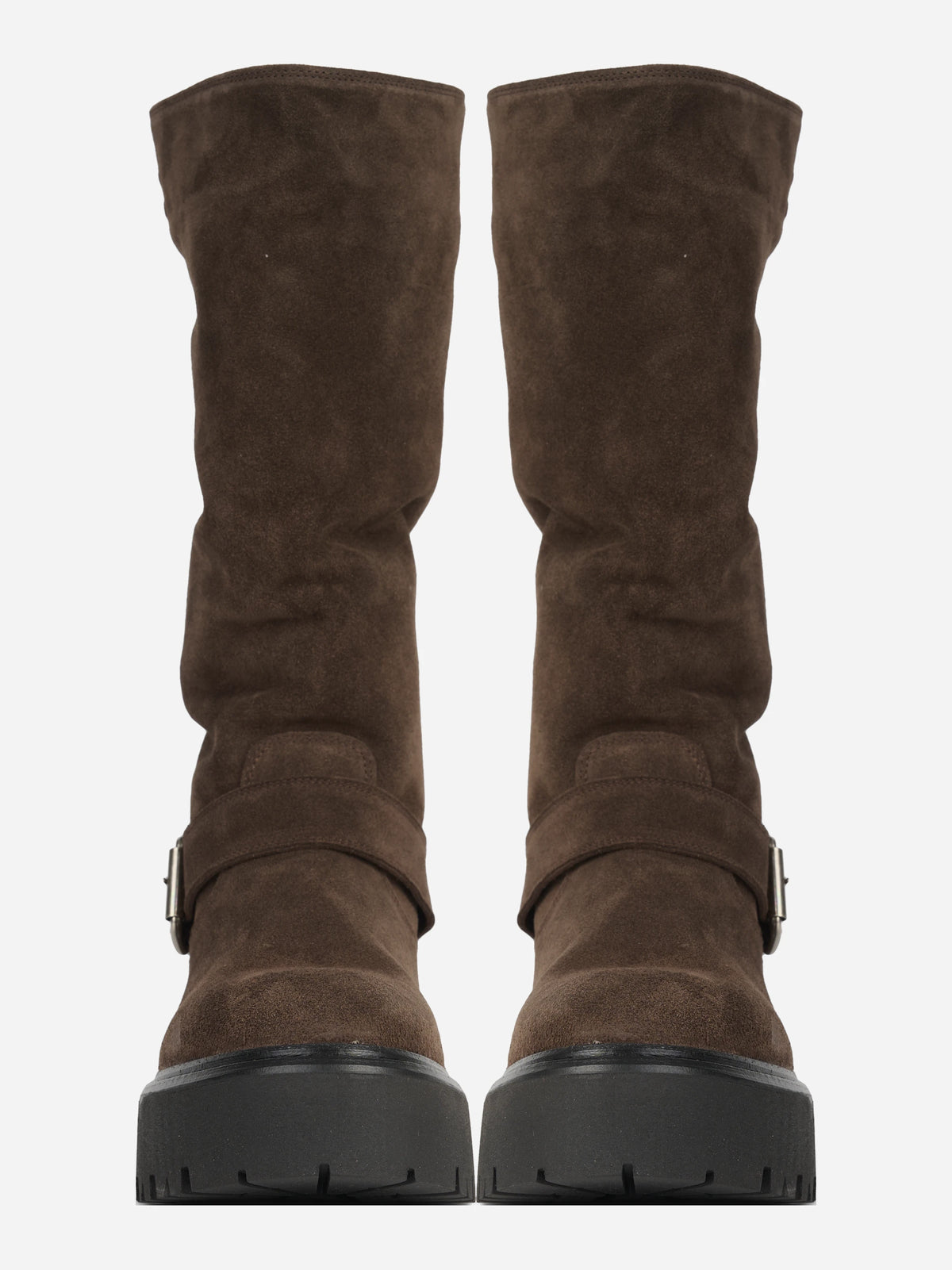 Stivale biker in suede marrone - vista frontale