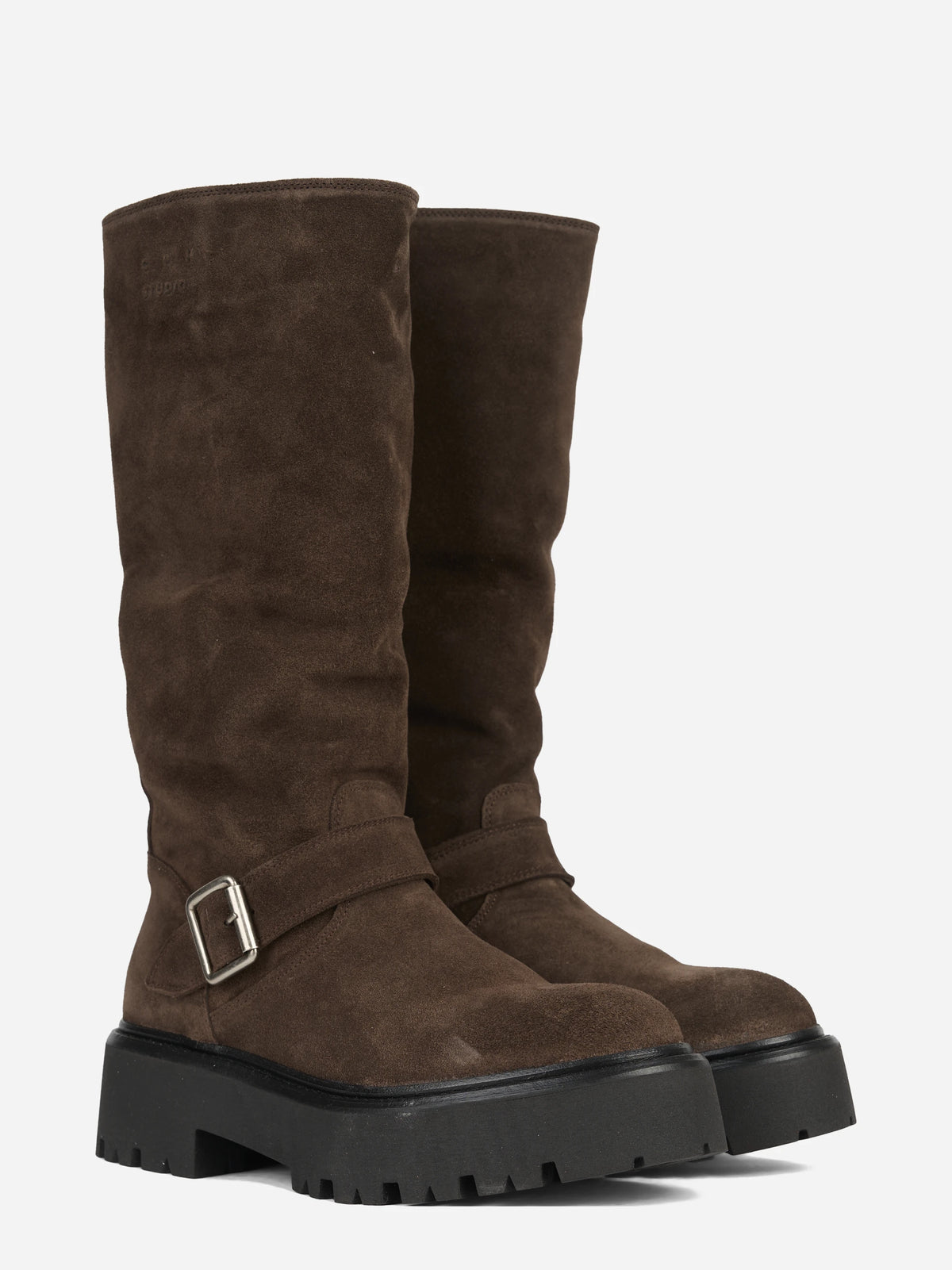 Stivale biker in suede marrone - vista tre quarti