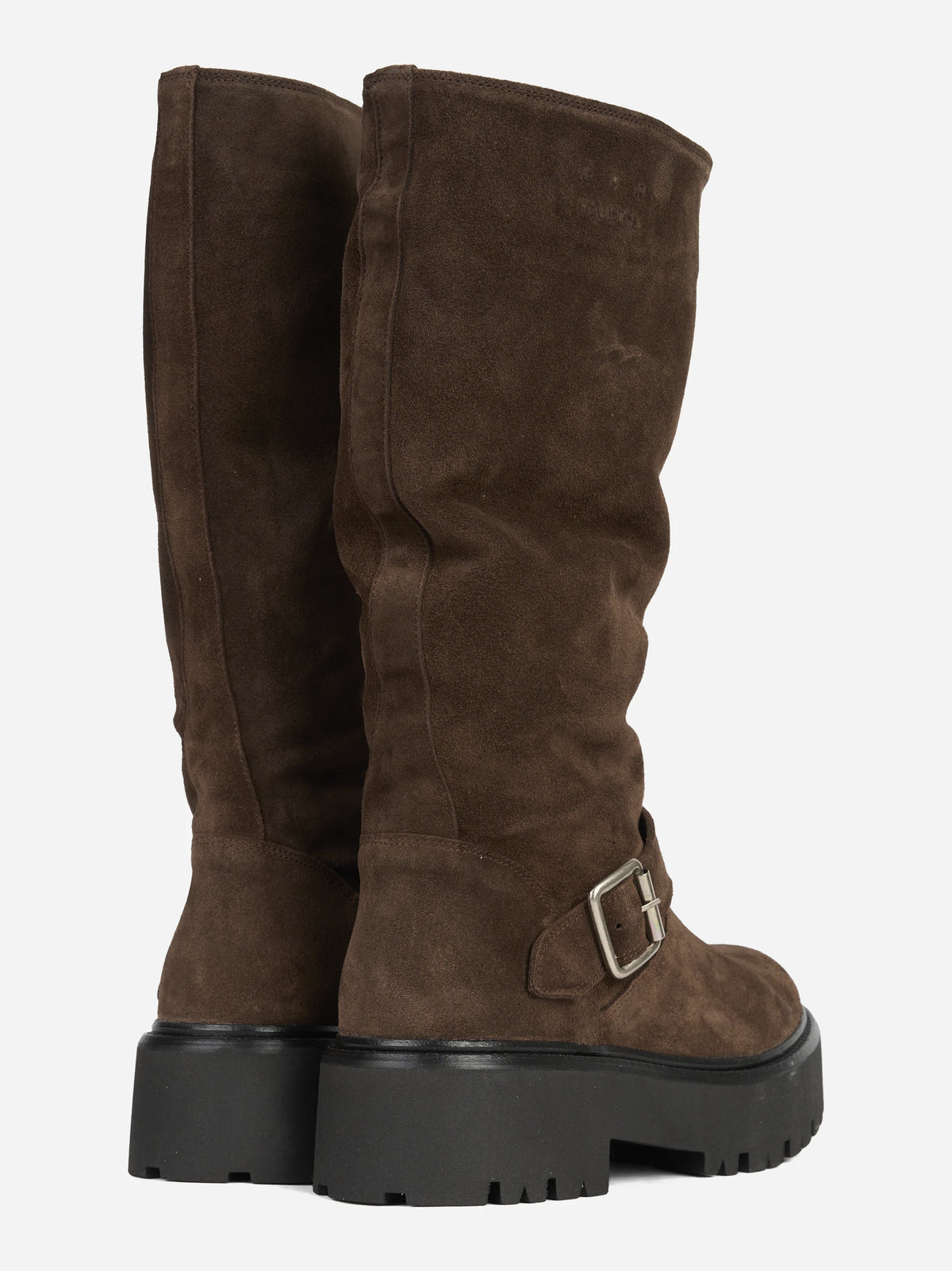 Stivale biker in suede marrone - dettaglio della coppia