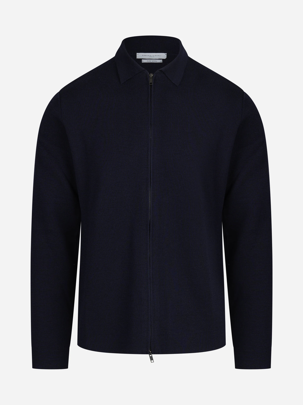 Cardigan con zip in lana blu - vista frontale