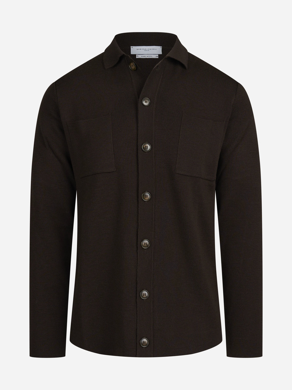 Cardigan camicia in lana testa di moro - vista frontale