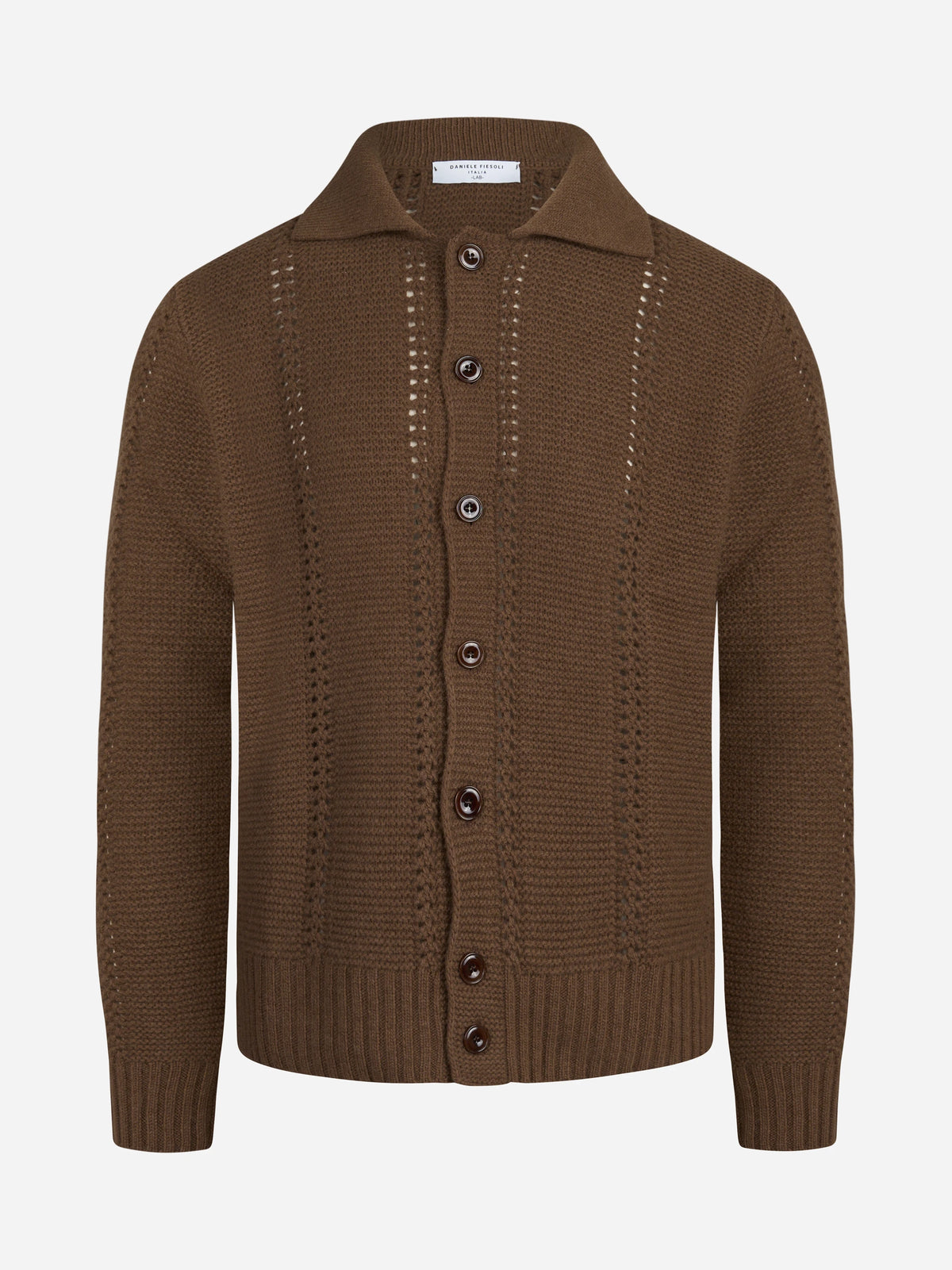 Cardigan camicia a punto legaccio marrone - vista frontale
