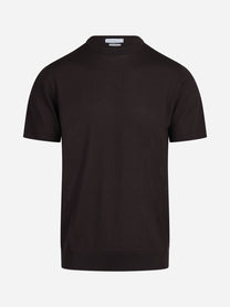 Maglia a maniche corte in lana marrone - vista frontale