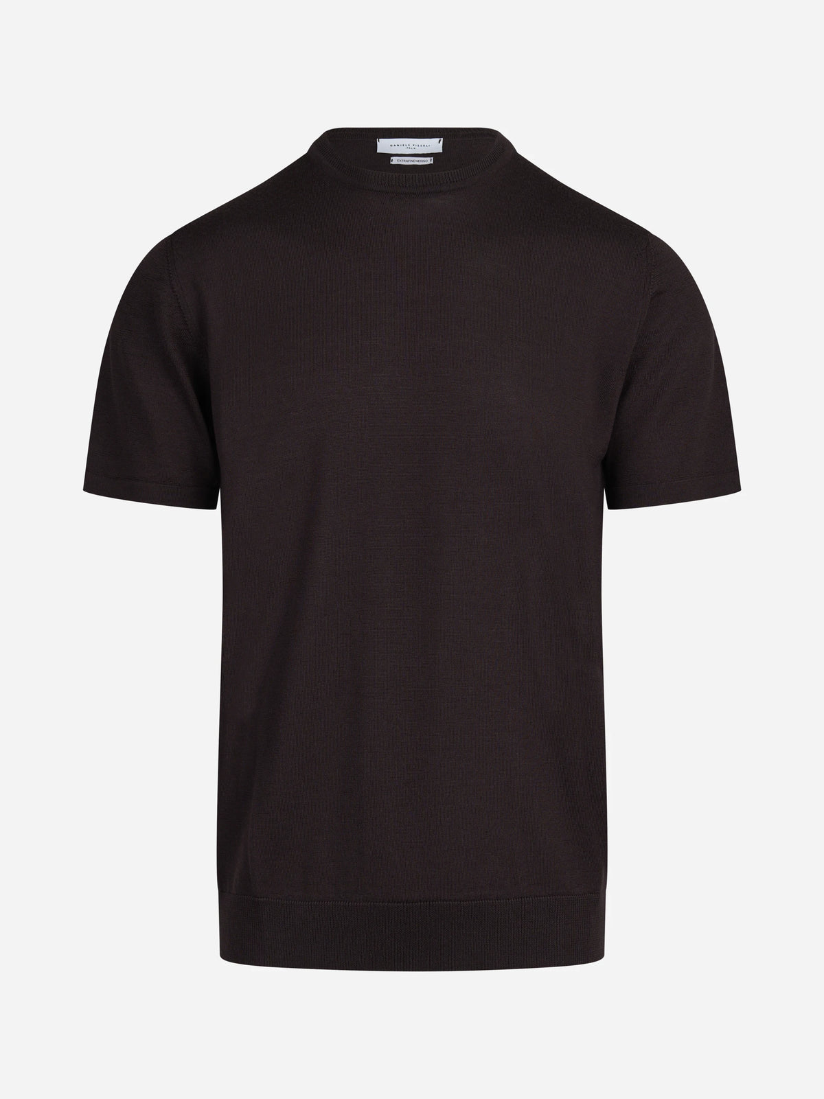 Maglia a maniche corte in lana marrone - vista frontale