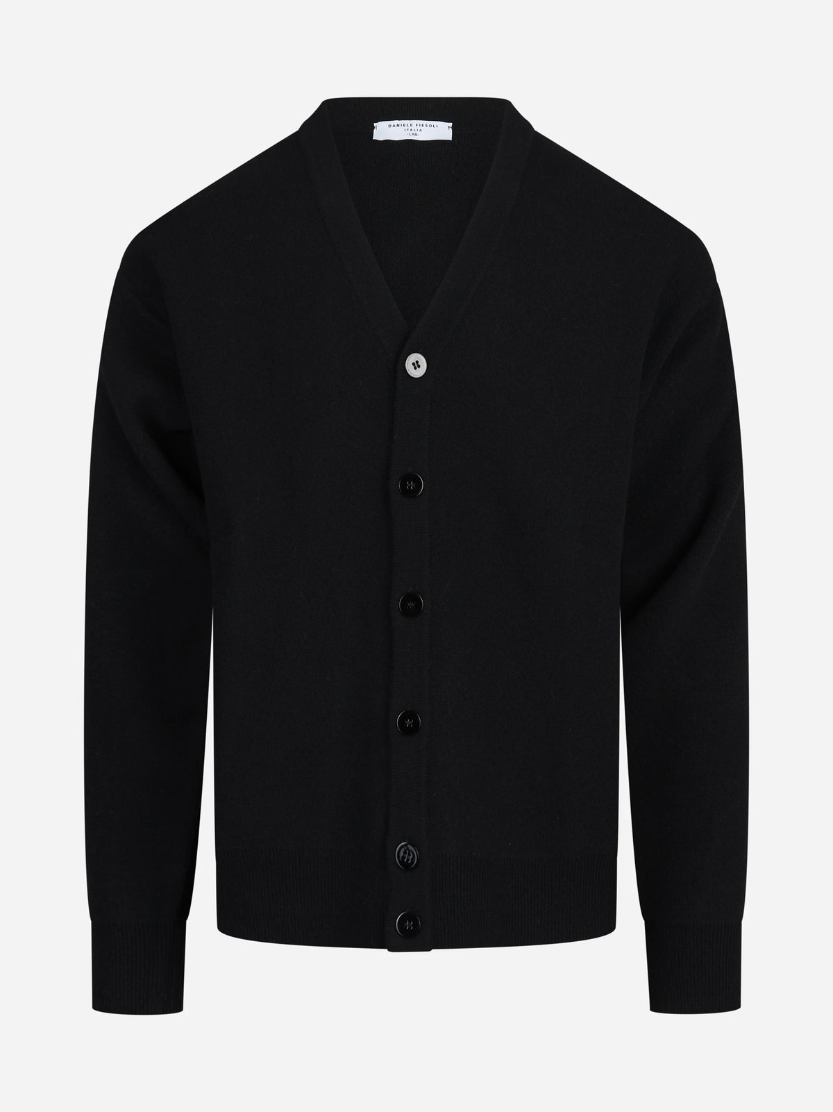 Cardigan in piquet lana e cashmere nero - vista frontale