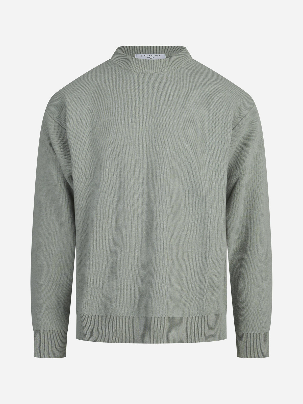 Maglia paricollo in piquet lana e cashmere verde - vista frontale