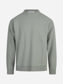 Maglia paricollo in piquet lana e cashmere verde - vista frontale