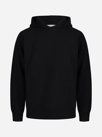 Felpa in maglia con cappuccio lana e cashmere nero - vista frontale