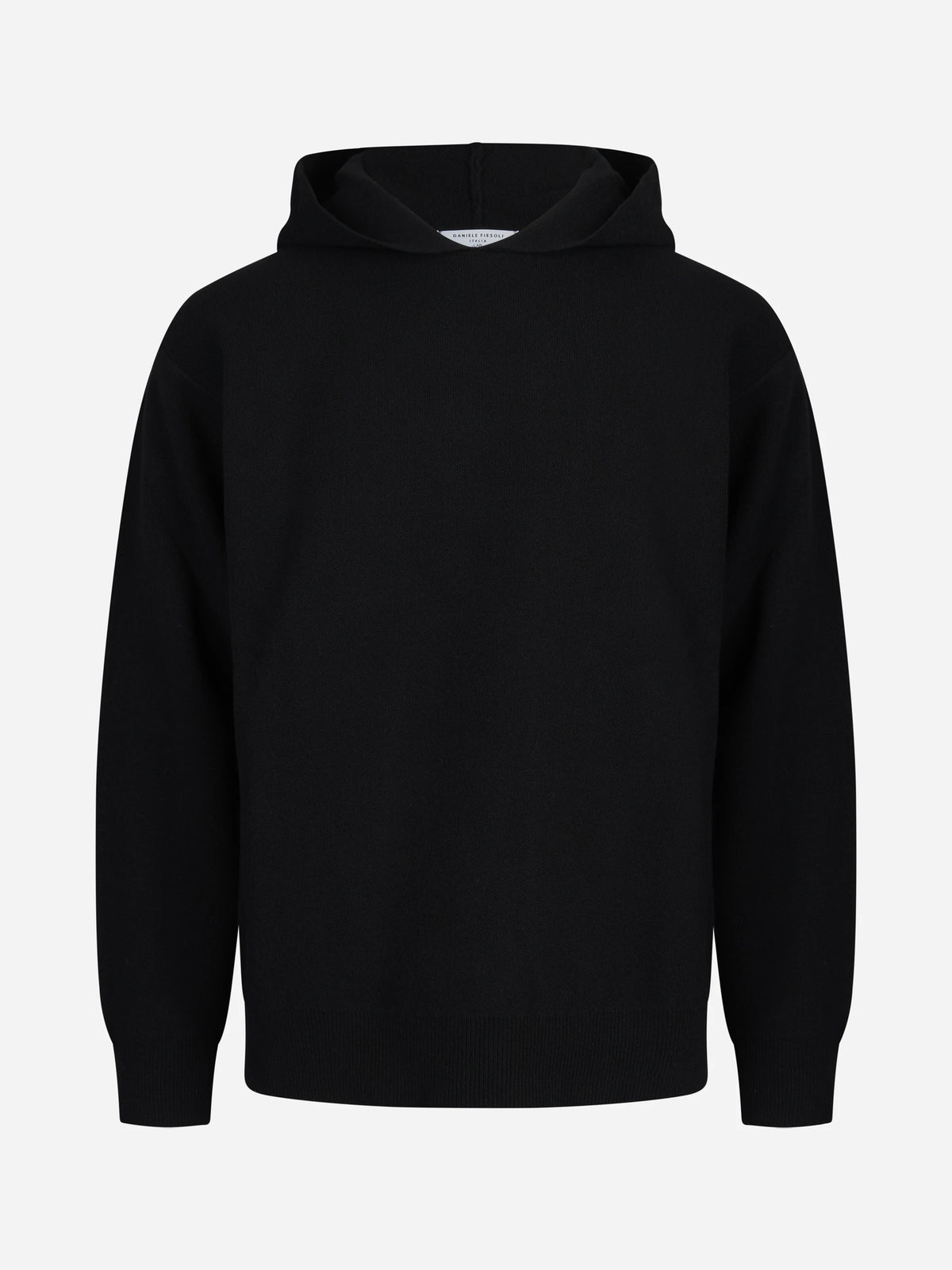 Felpa in maglia con cappuccio lana e cashmere nero - vista frontale