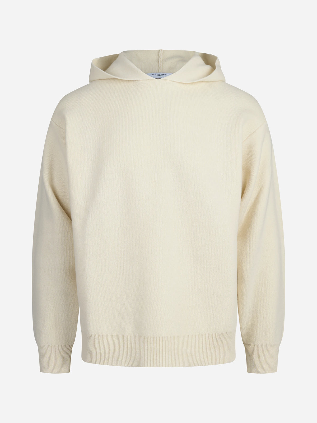 Felpa in maglia con cappuccio lana e cashmere bianco - vista frontale
