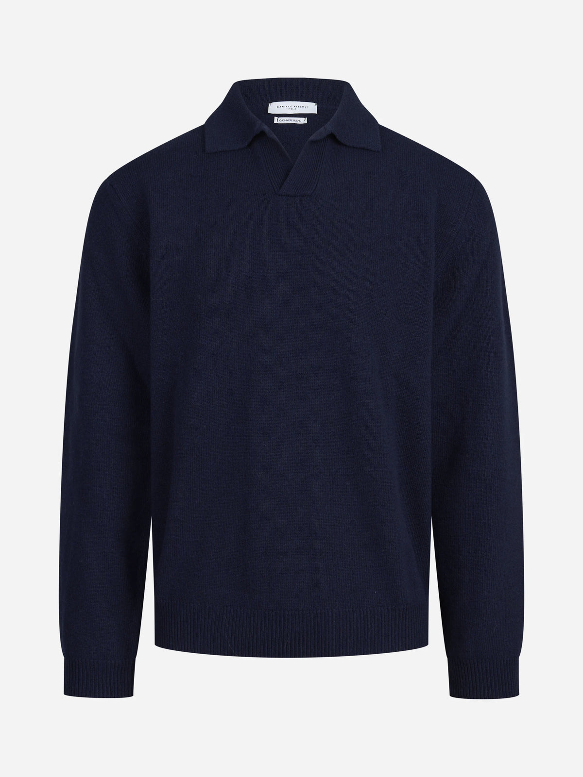 Polo skipper in lana e cashmere blu - vista frontale