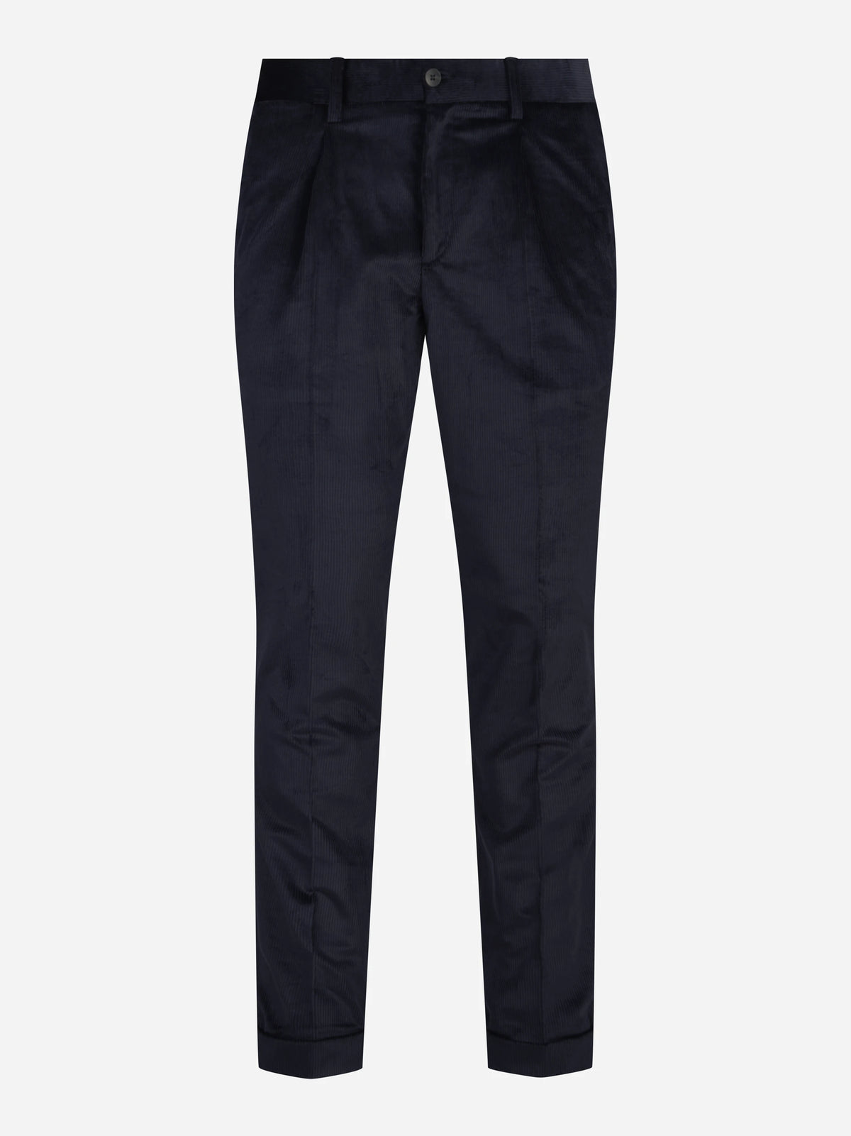 Pantaloni in velluto con vita elasticizzata blu - vista frontale
