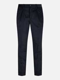 Pantaloni in velluto con vita elasticizzata blu - vista frontale