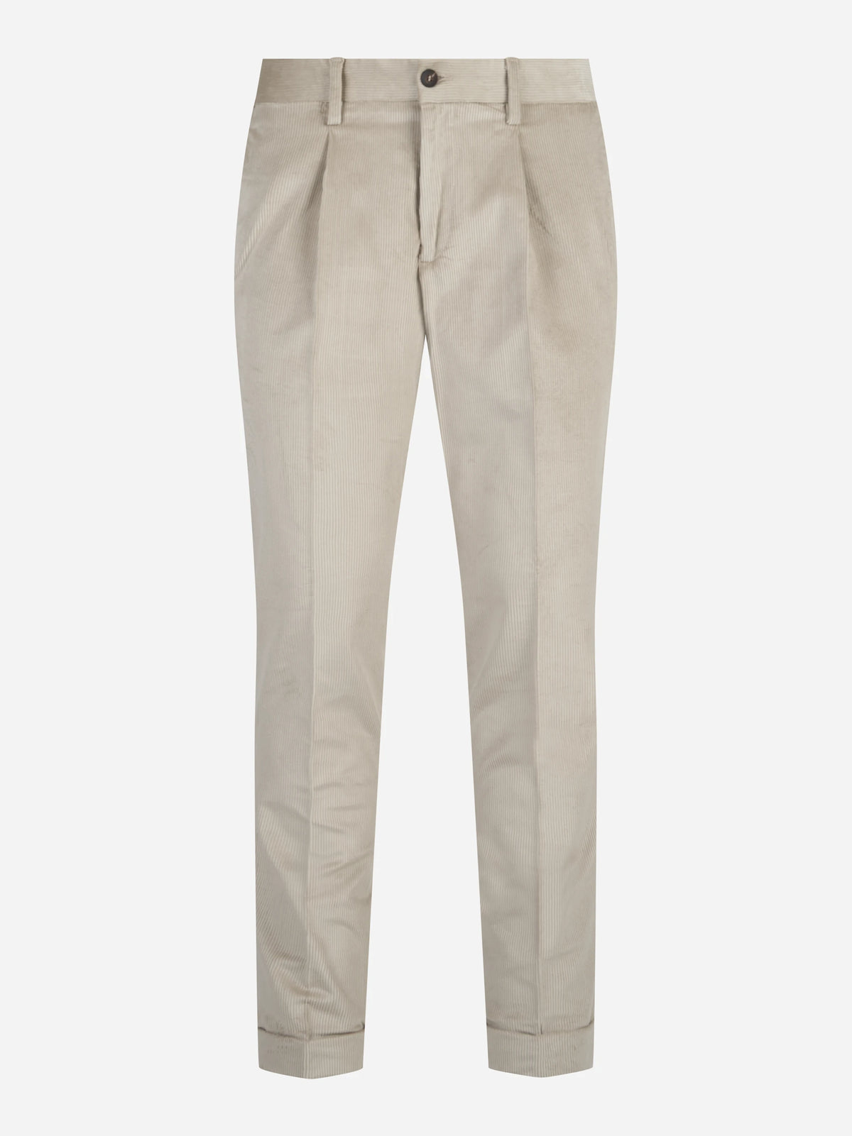 Pantaloni in velluto con vita elasticizzata marrone - vista frontale