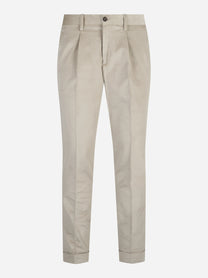 Pantaloni in velluto con vita elasticizzata marrone - vista frontale