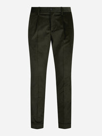 Pantaloni in velluto con vita elasticizzata verde - vista frontale