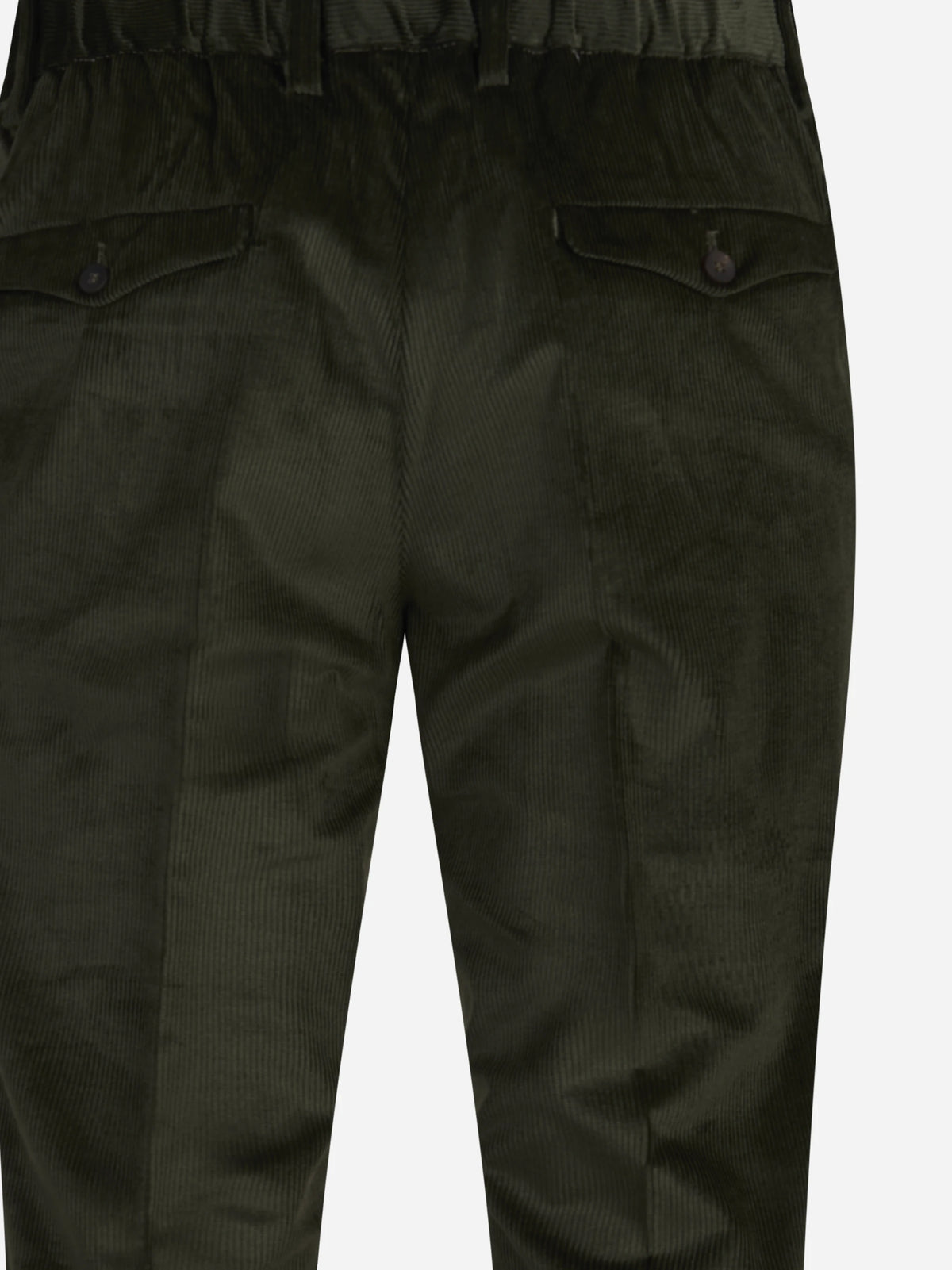 Pantaloni in velluto con vita elasticizzata verde - dettaglio del prodotto