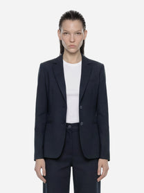 Blazer monopetto blu in viscosa e lino