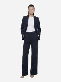 Blazer monopetto blu in viscosa e lino