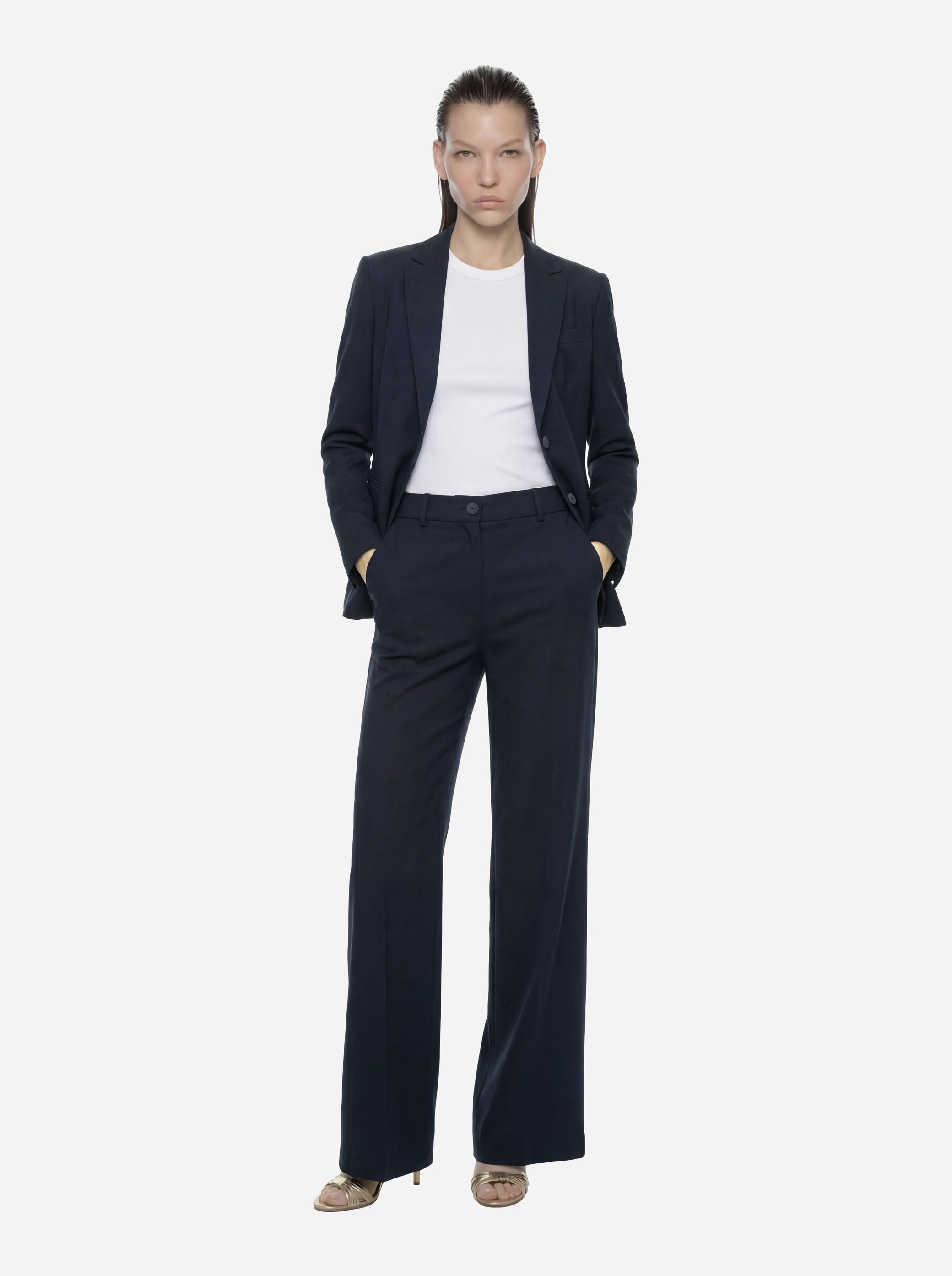 Blazer monopetto blu in viscosa e lino