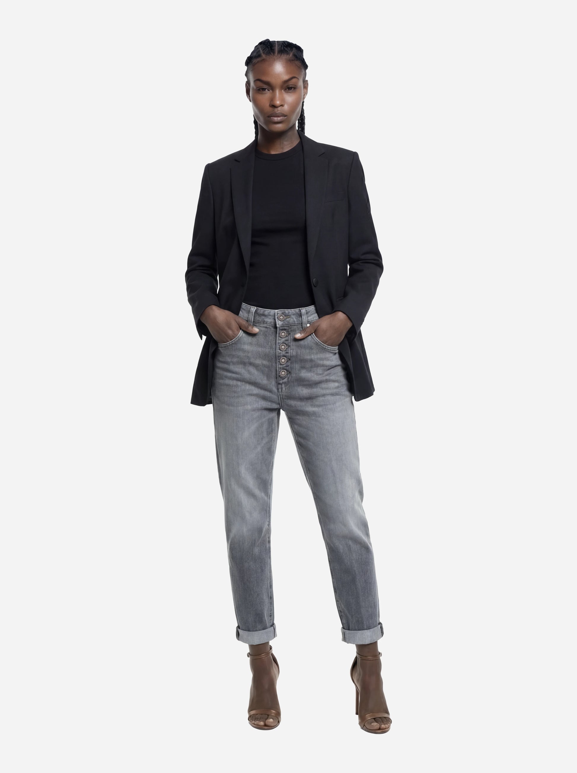 Blazer monopetto regular in gabardina fresco lana nero