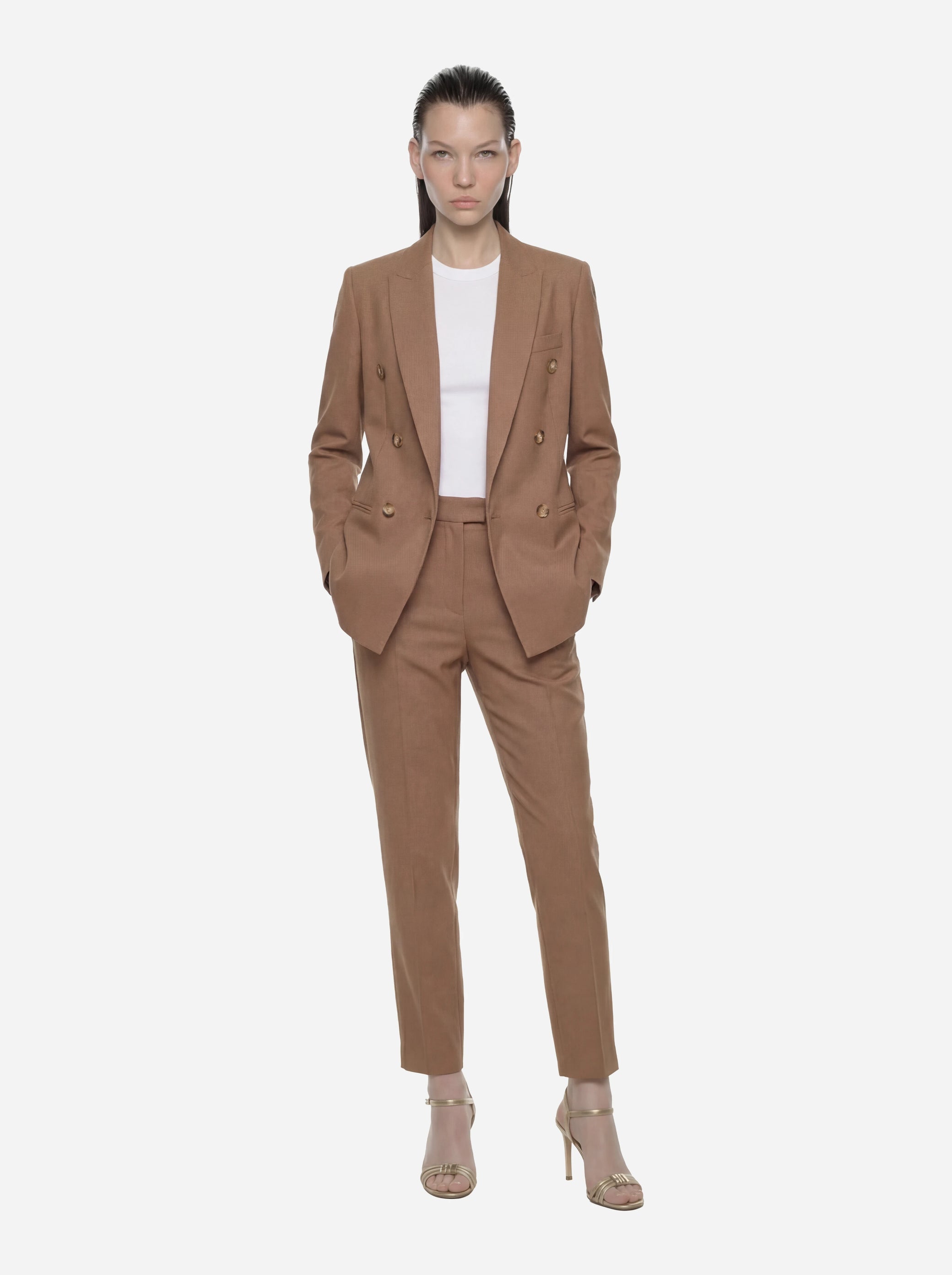 Blazer doppiopetto beige in visocsa e lino