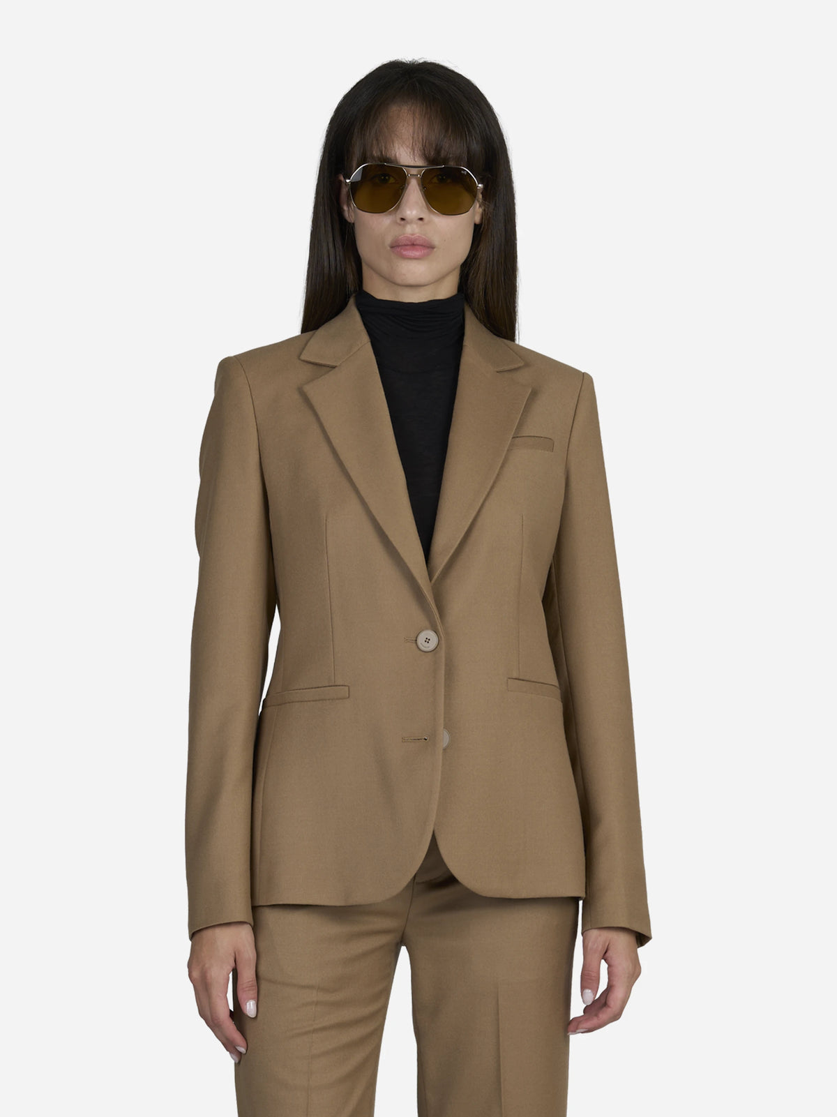 Blazer slim fit in lana stretch cammello - indossato, look alternativo, vista 1