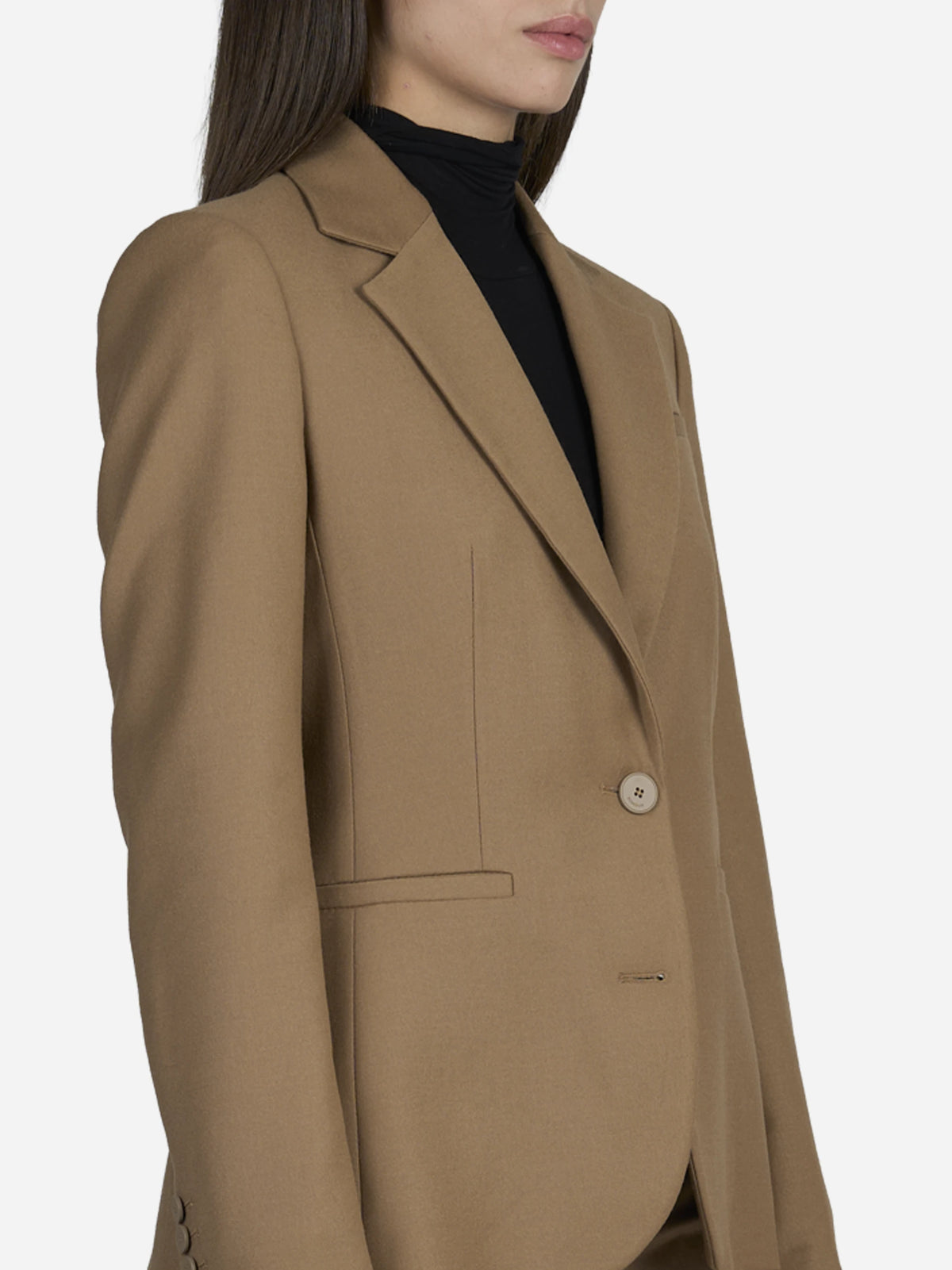 Blazer slim fit in lana stretch cammello - indossato, look alternativo, vista 2