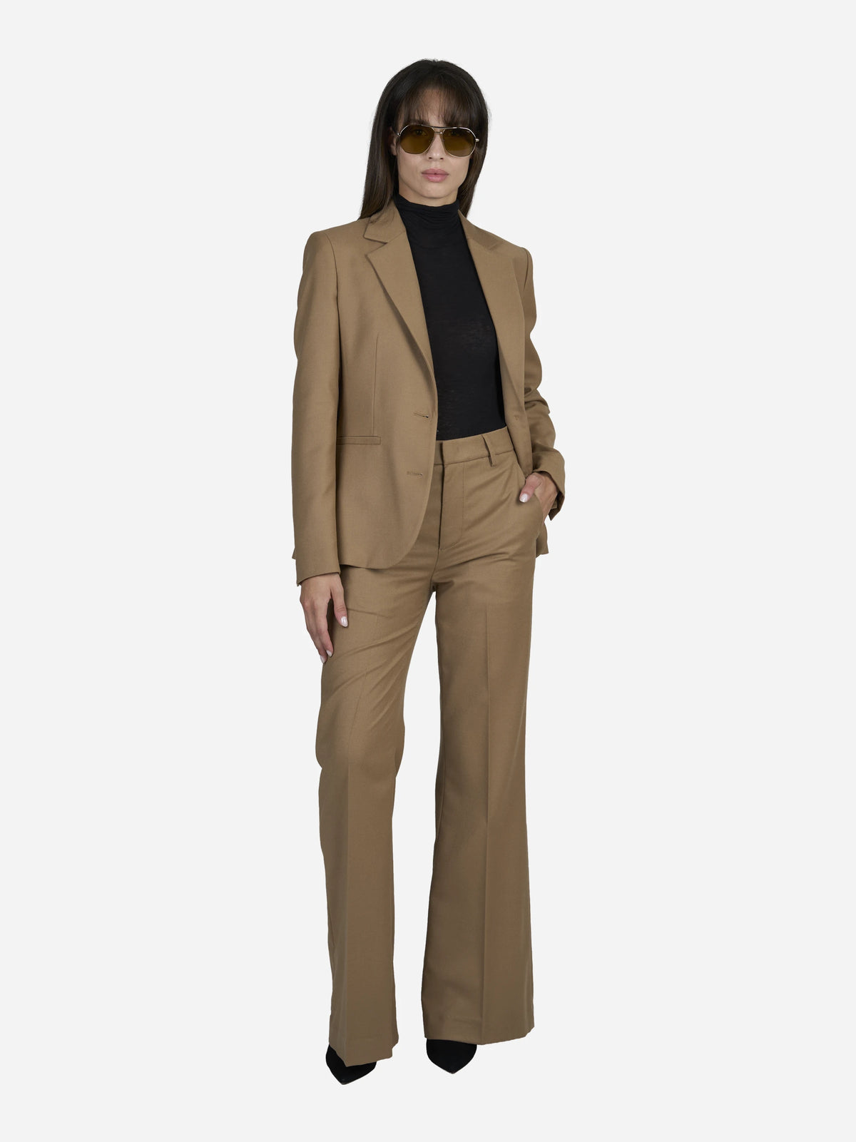 Blazer slim fit in lana stretch cammello - indossato, look alternativo, vista 5