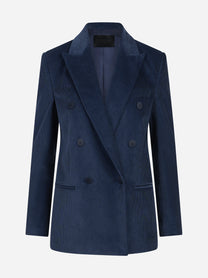Blazer doppiopetto regular-fit in velluto a coste blu - vista frontale