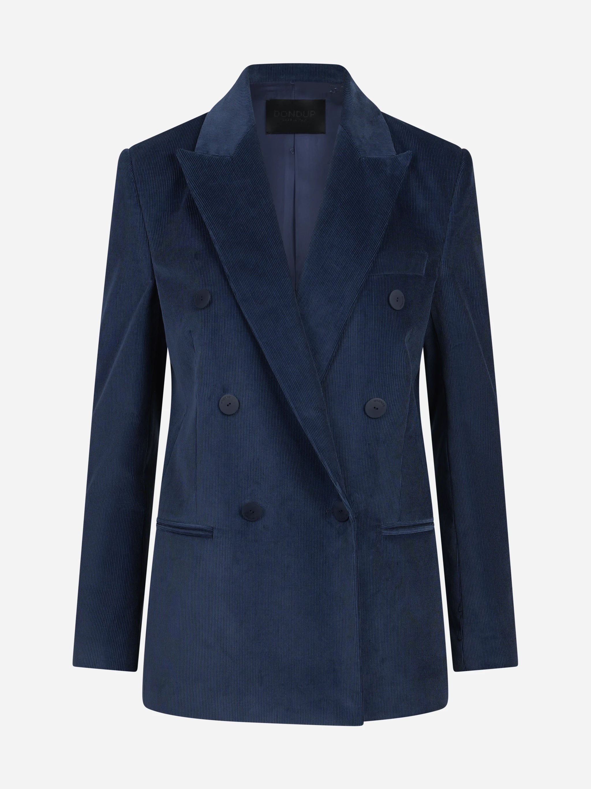 Blazer doppiopetto regular-fit in velluto a coste blu - vista frontale