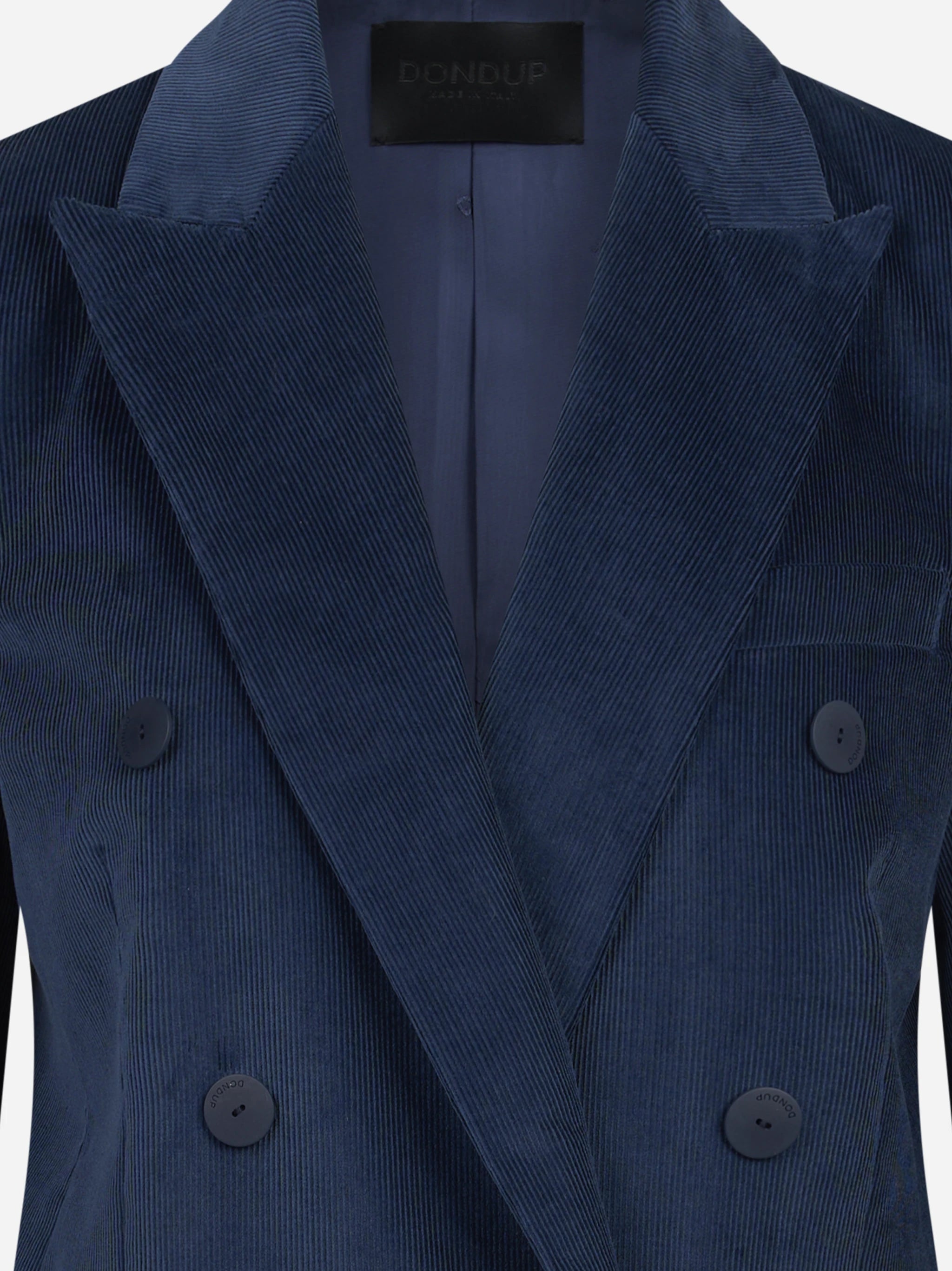 Blazer doppiopetto regular-fit in velluto a coste blu - vista laterale e dettagli